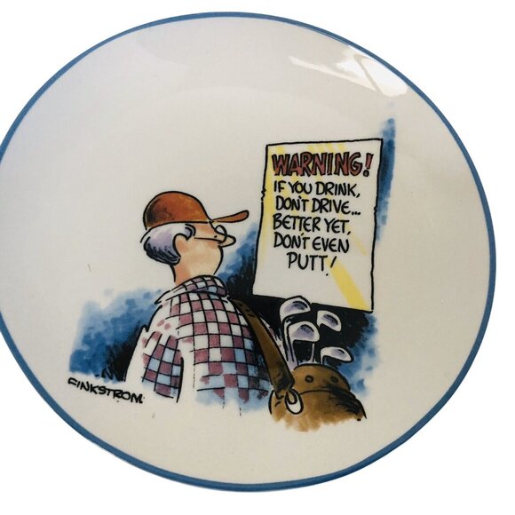 Humorous Golf-Themed Collectible Ceramic Saucers Set Of 4 By Finkstrom - Picture 4 of 11